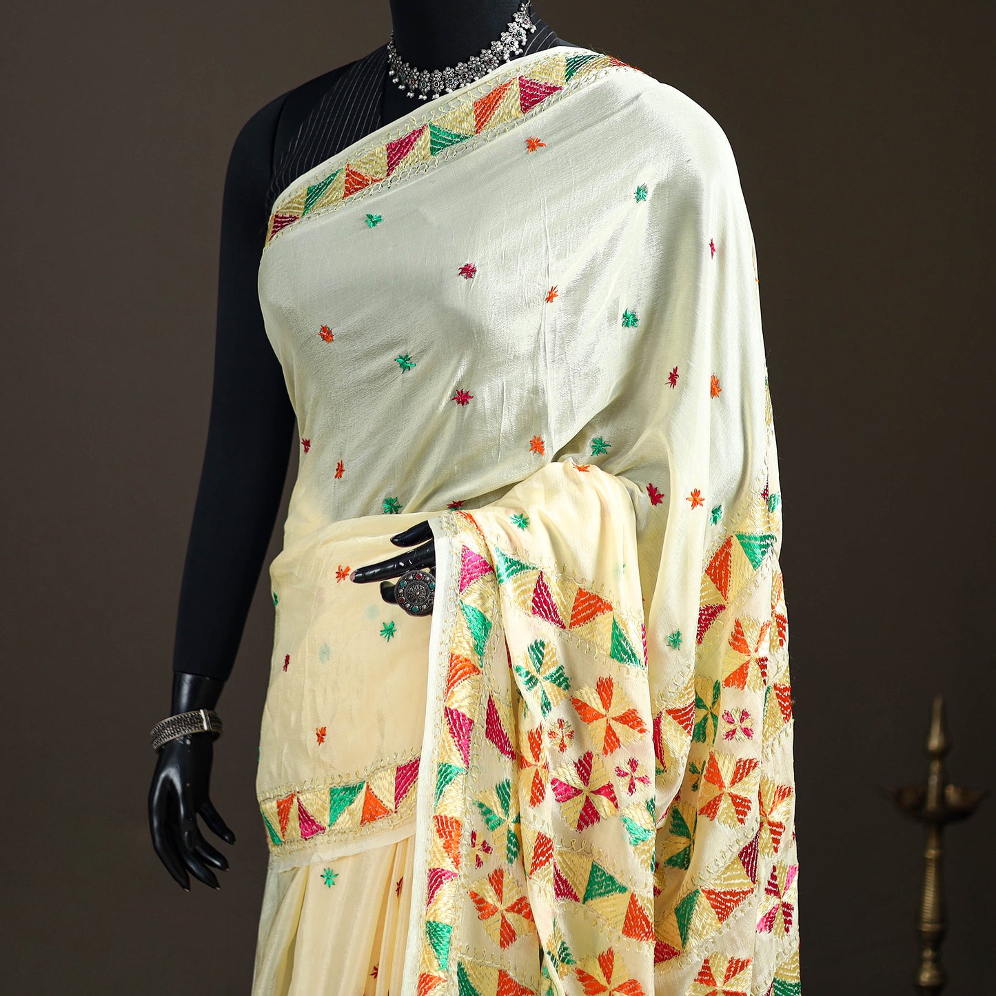 Chinon Silk Hand Embroidery Phulkari Saree 11