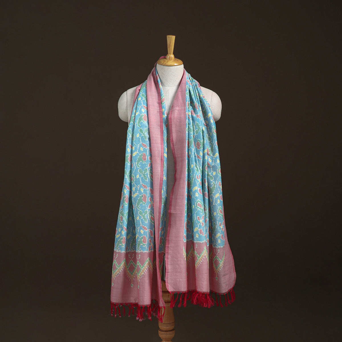 Pochampally Ikat Pure Handwoven Merino Wool x Silk Shawl 06