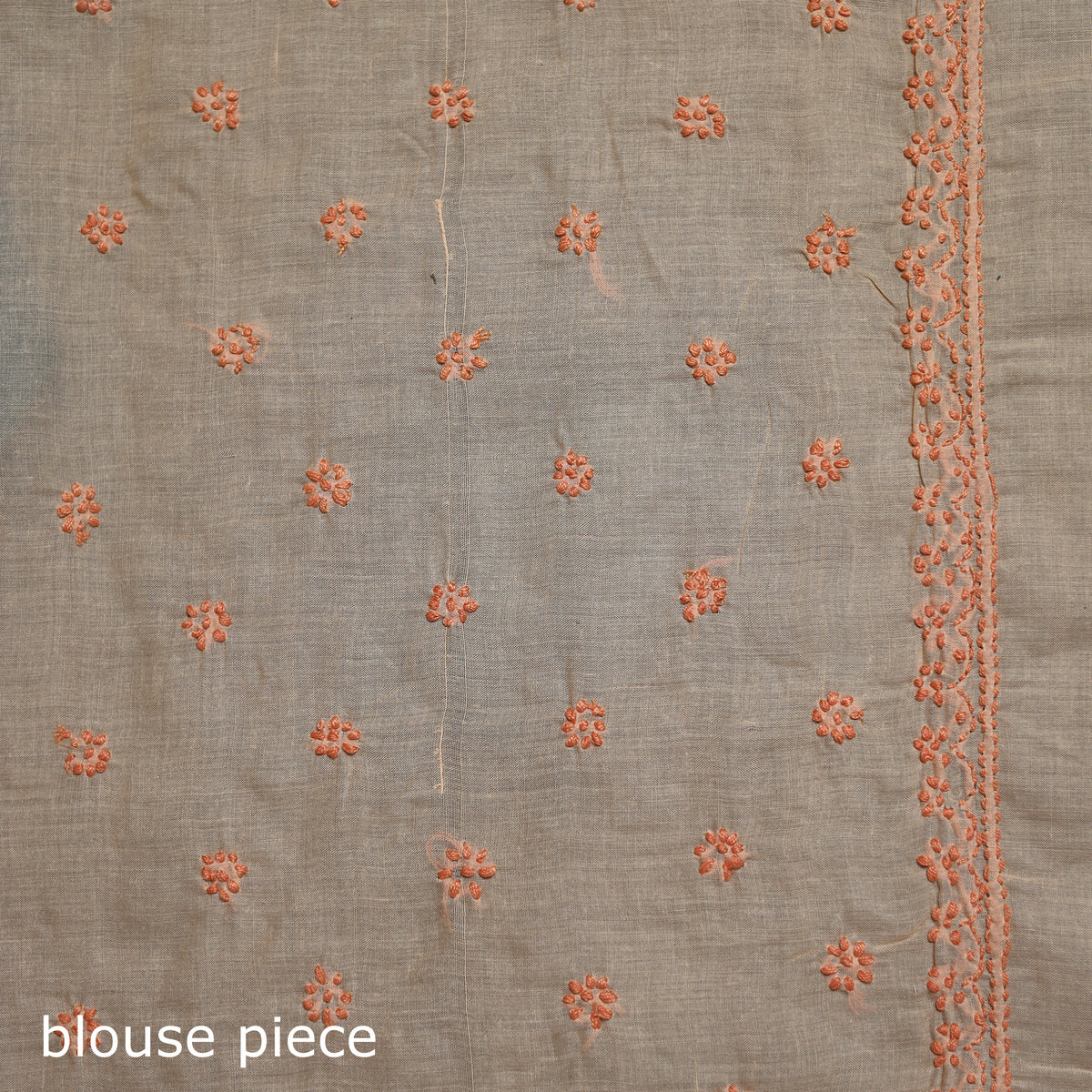 Peach - hand embroidered terivoile cotton lucknowi