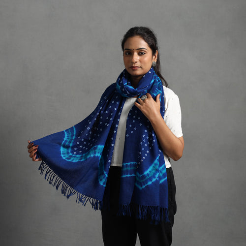 Blue - Kutch Handwoven Bandhani & Shibori Woolen Stole 38