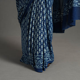 Blue - natural dyed cotton pipad saree 14 - handcrafted