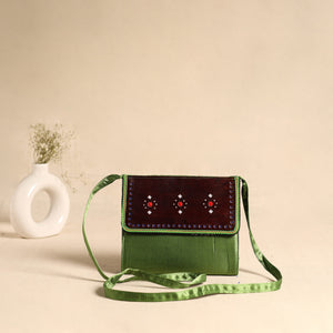 Traditional Kutch Mashru Silk Leather Flap Sling Bag 13