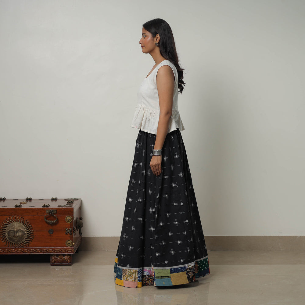 Black - 24 Kali Cotton Pochampally Ikat Skirt with Border 34