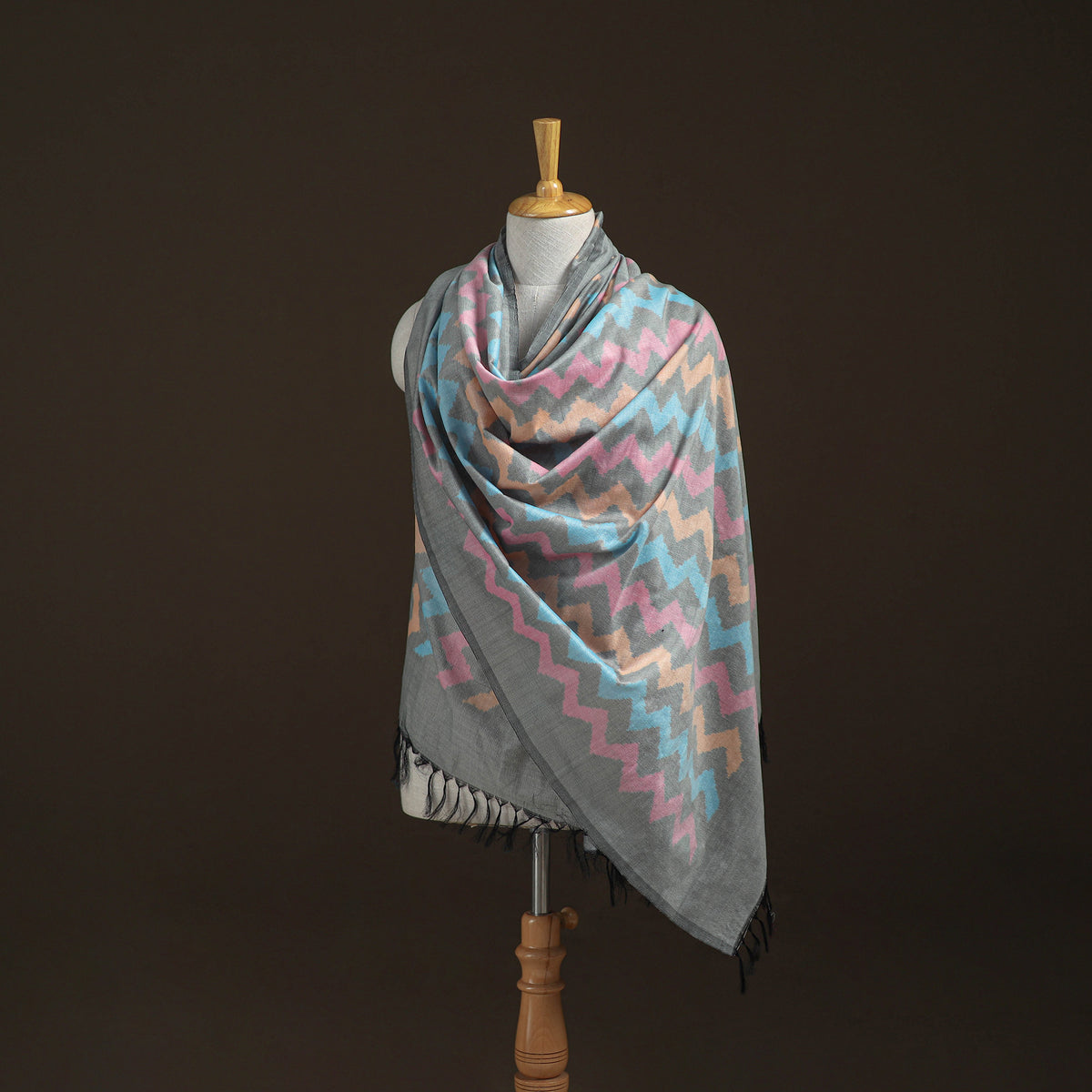 Pochampally Ikat Pure Handwoven Merino Wool x Silk Shawl 05