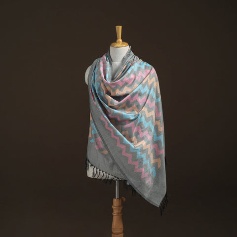 Pochampally Ikat Pure Handwoven Merino Wool x Silk Shawl 05