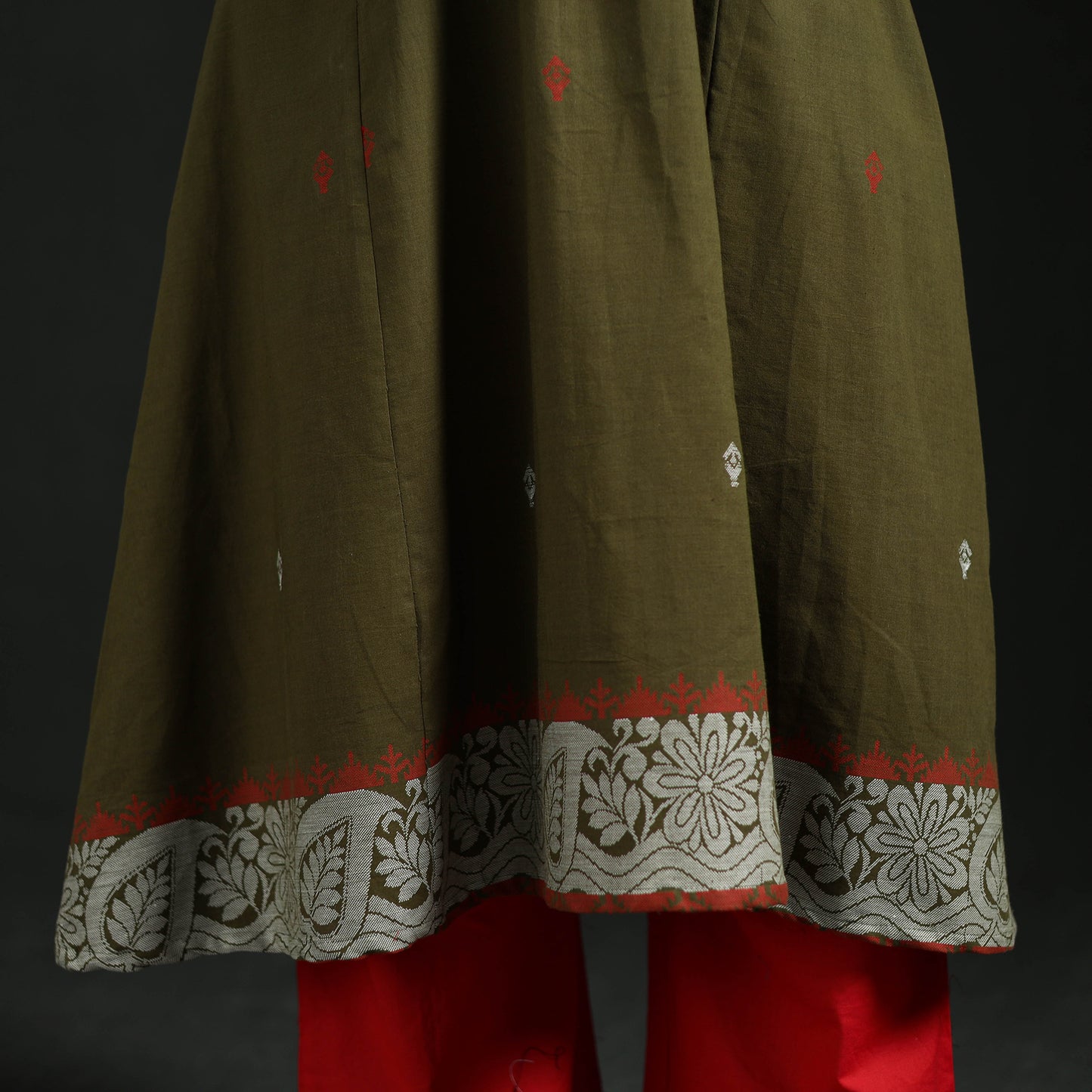 Hand Embroidered Jacquard Cotton A-Line Long Kurta for Women 05