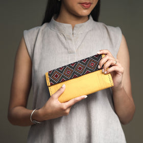 Yellow Handcrafted Kutch Jat Embroidery Leather Wallet