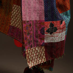 Bengal Hand Embroidery Patchwork Reversible Silk Kantha Dupatta 08