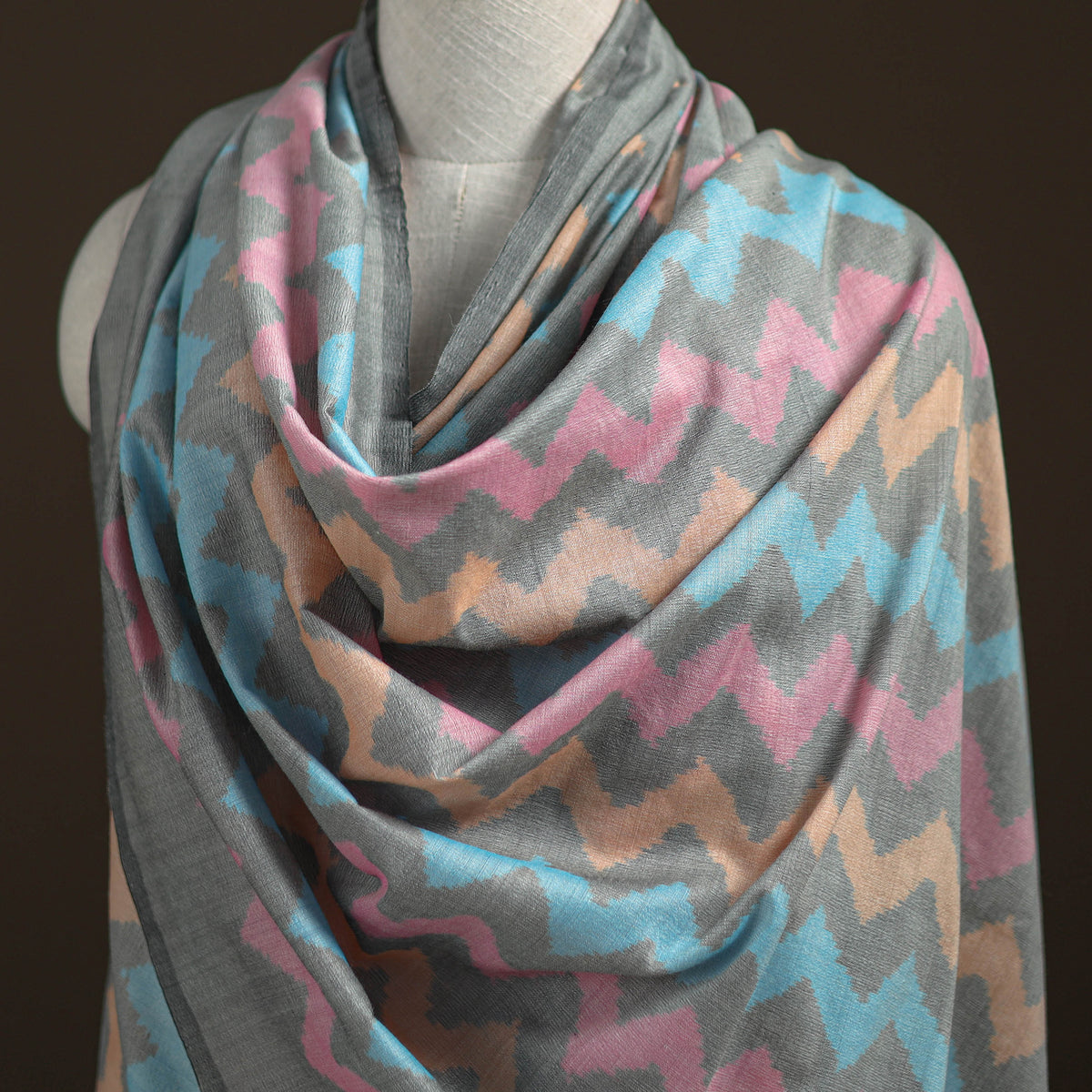 Pochampally Ikat Pure Handwoven Merino Wool x Silk Shawl 05