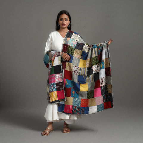 Multicolor - Reversible Block Print Cotton Patchwork Dupatta 01