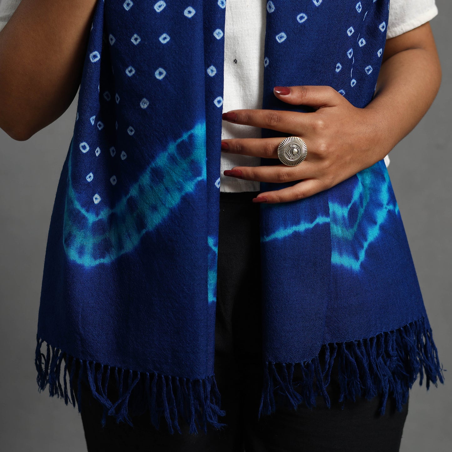 Blue - Kutch Handwoven Bandhani & Shibori Woolen Stole 38