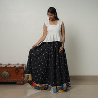 Black - 24 Kali Cotton Pochampally Ikat Skirt with Border 34