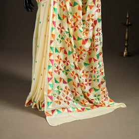 Chinon Silk Hand Embroidery Phulkari Saree 11