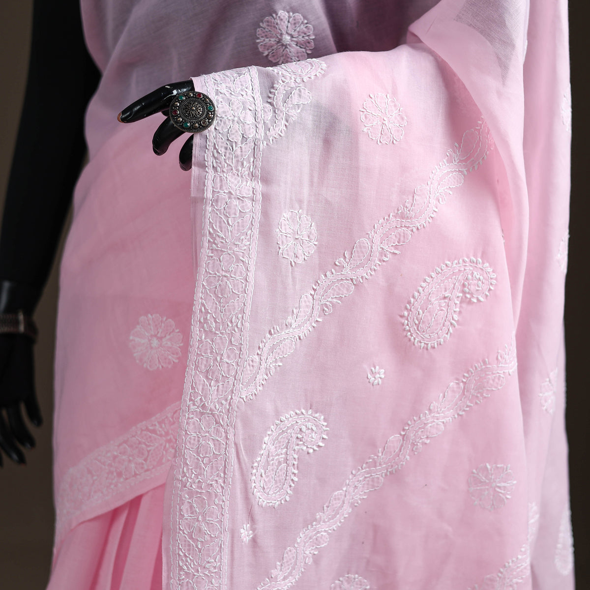 Hand Embroidered Terivoile Cotton Lucknowi Chikankari Saree 03