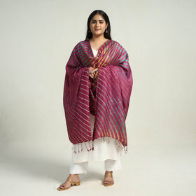 Purple Traditional Tie & Dye Tussar Silk Leheriya Dupatta