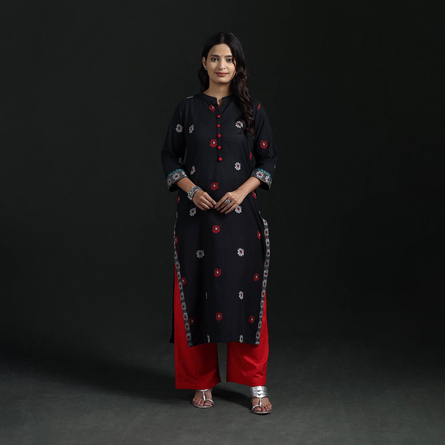 Jacquard Cotton Straight Long Kurta for Women 11