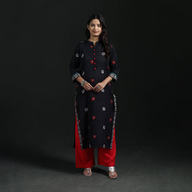 Jacquard Cotton Straight Long Kurta for Women 11
