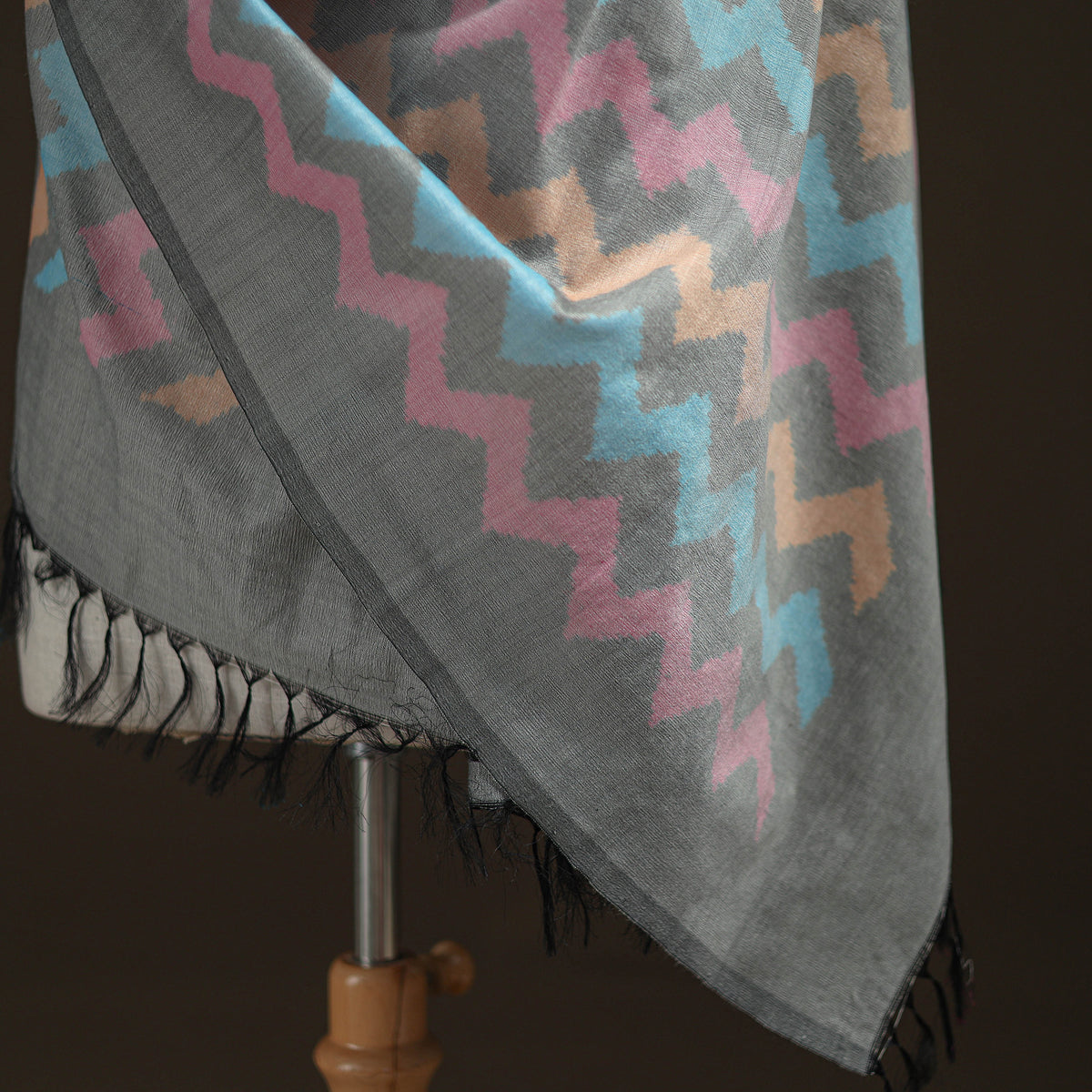 Pochampally Ikat Pure Handwoven Merino Wool x Silk Shawl 05
