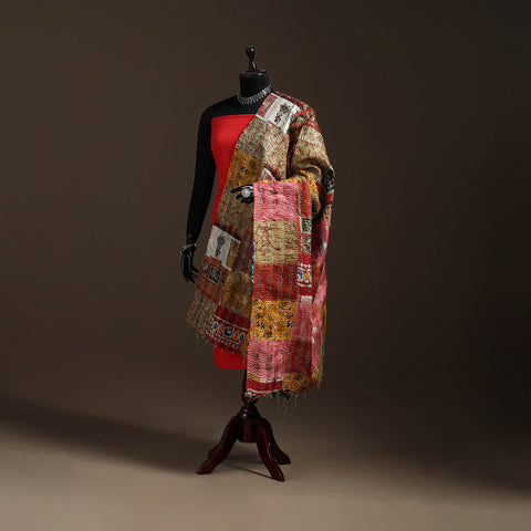 Bengal Hand Embroidery Patchwork Reversible Silk Kantha Dupatta 09