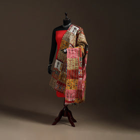 Bengal Hand Embroidery Patchwork Reversible Silk Kantha Dupatta 09