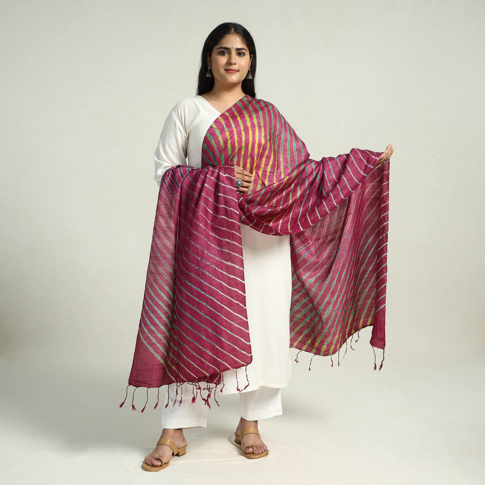 Traditional Tie & Dye Tussar Silk Leheriya Dupatta 11