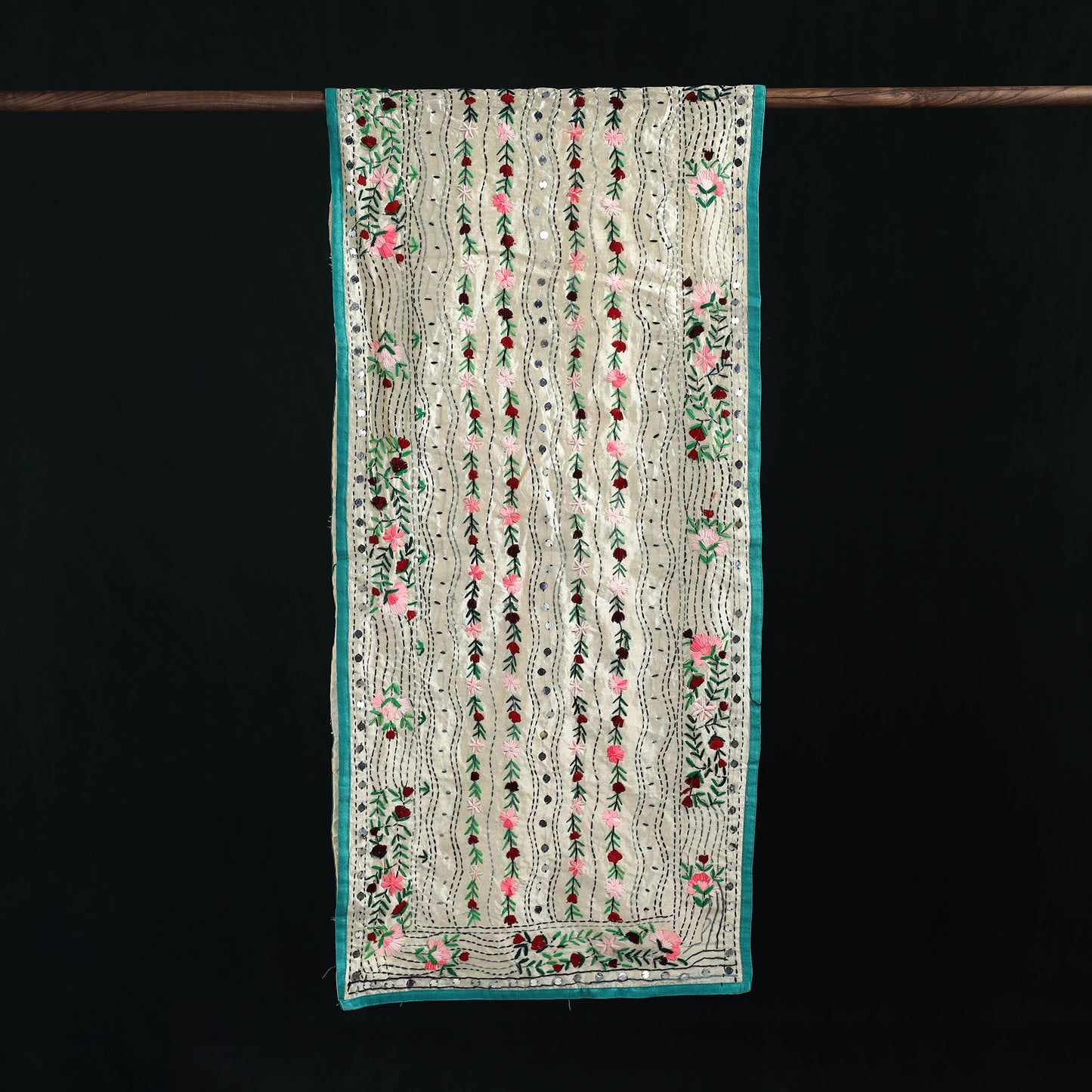 Beige - Ranihati Chanderi Silk Hand Embroidered Stole 138