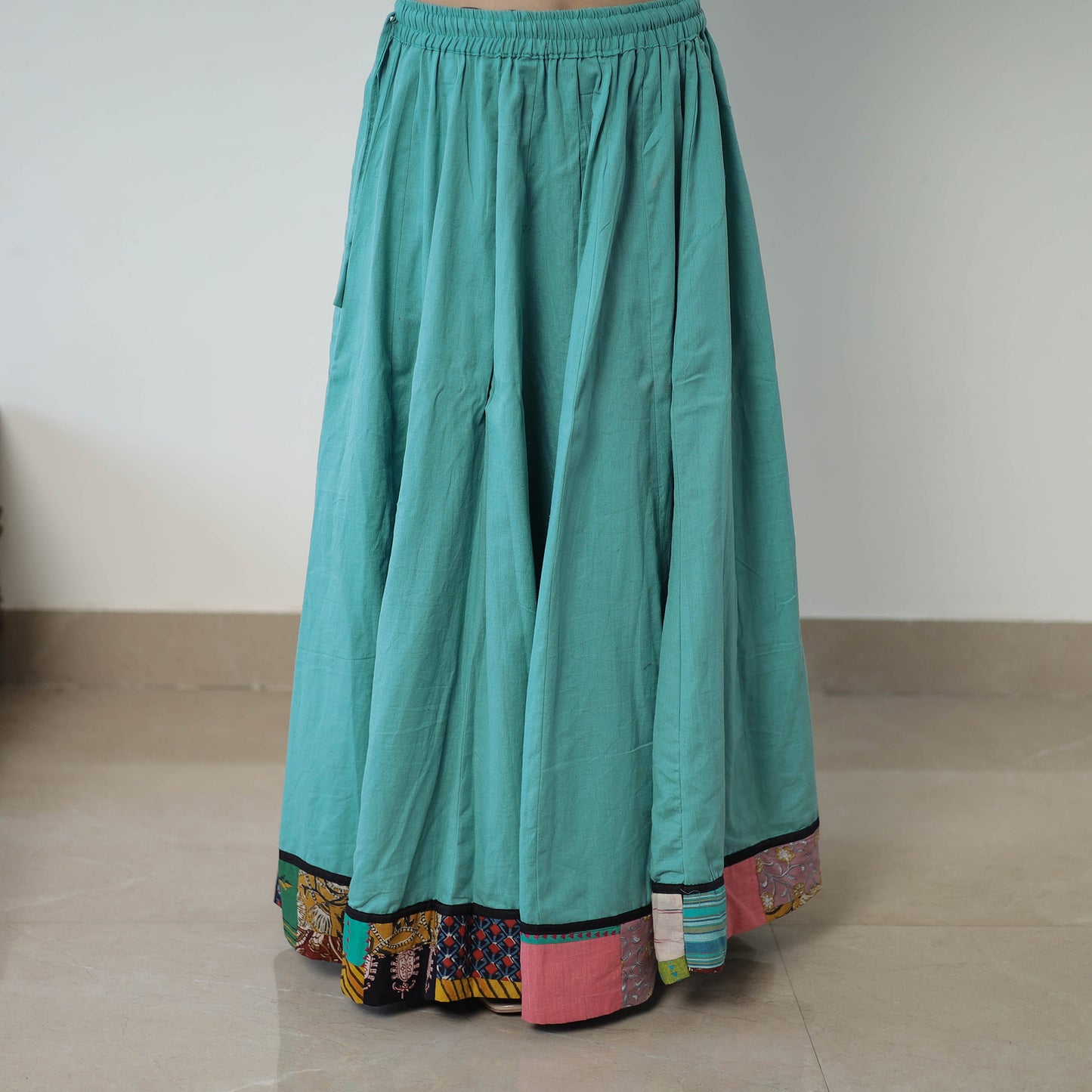 24 Kali Plain Cotton Skirt with Patchwork Border 03