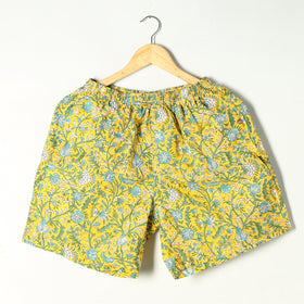 Yellow - sanganeri printed cotton unisex boxer/shorts - xl