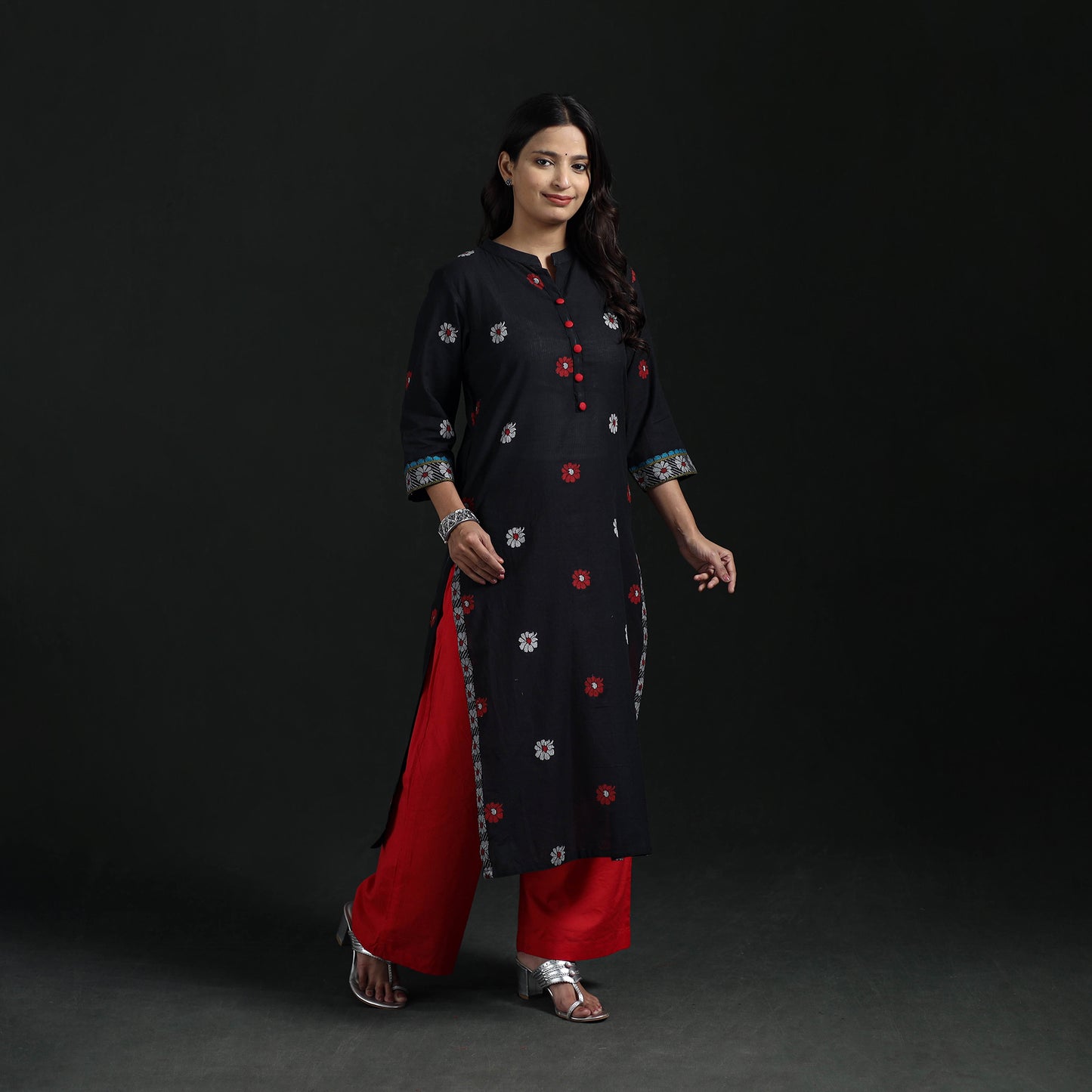 Jacquard Cotton Straight Long Kurta for Women 11