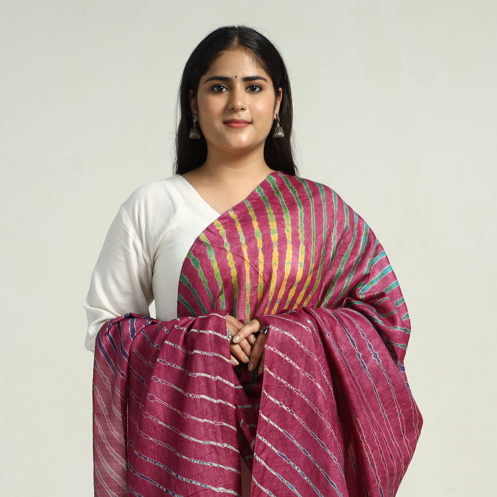 Traditional Tie & Dye Tussar Silk Leheriya Dupatta 11