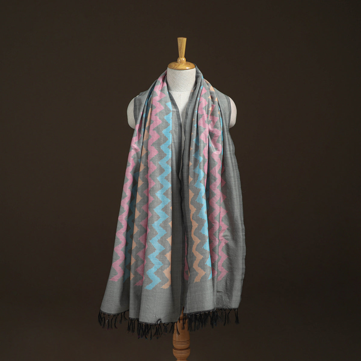 Pochampally Ikat Pure Handwoven Merino Wool x Silk Shawl 05