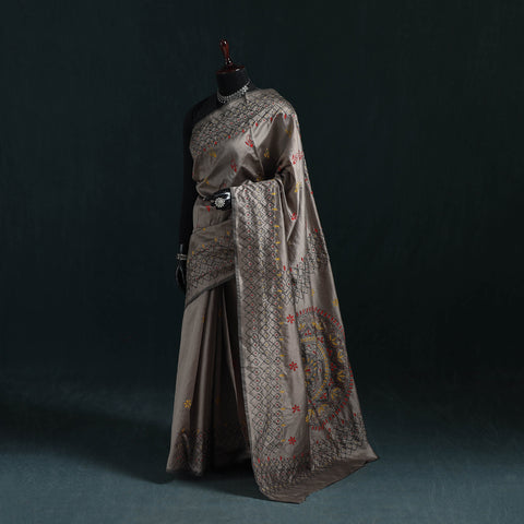 Bengal Hand Embroidery Silk Nakshi Kantha Saree 18