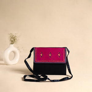 Traditional Kutch Mashru Silk Leather Flap Sling Bag 14