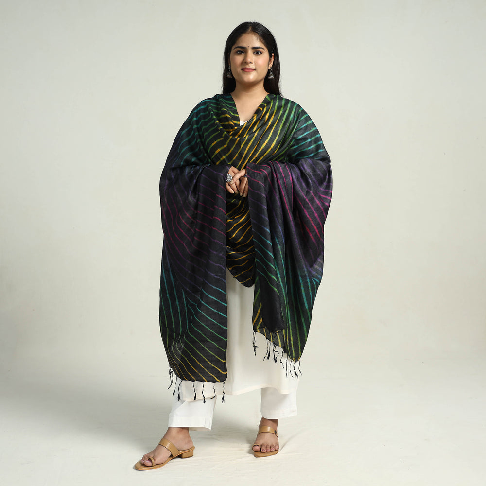 Traditional Tie & Dye Tussar Silk Leheriya Dupatta 12