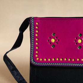 Traditional Kutch Mashru Silk Leather Flap Sling Bag 14