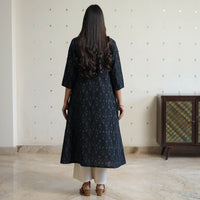 Black - Pochampally Ikat Weave Cotton A-Line Long Kurta 30