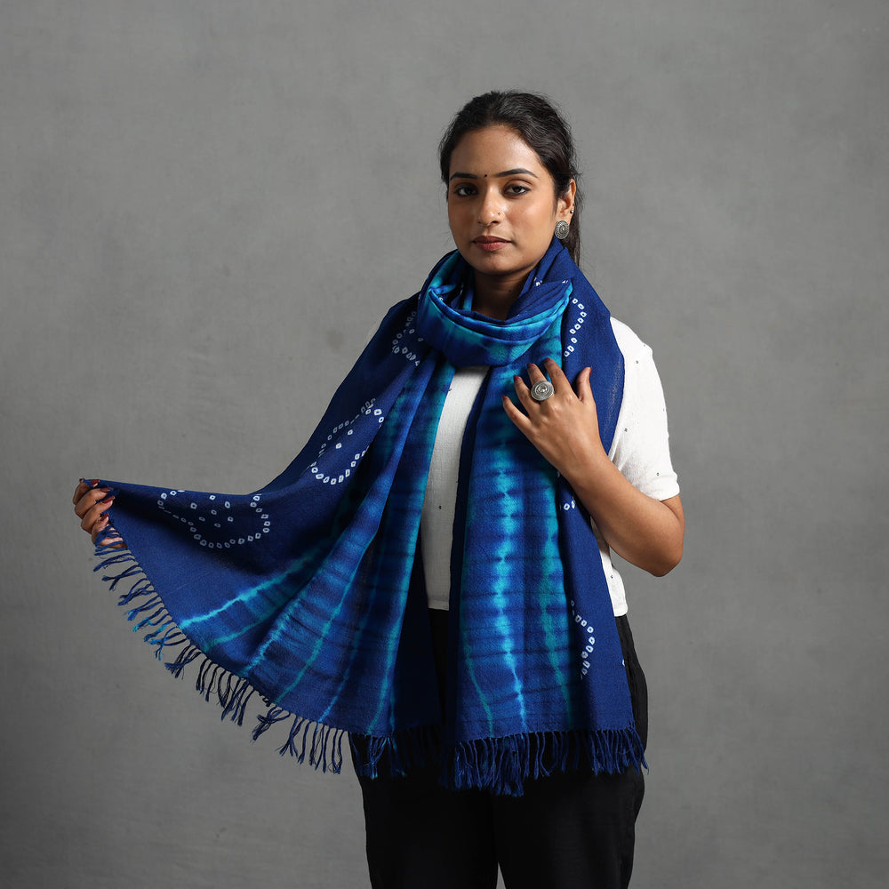 Blue - Kutch Handwoven Bandhani & Shibori Woolen Stole 39