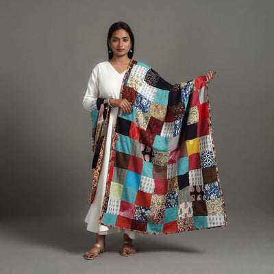 Multicolor - Reversible Block Print Cotton Patchwork Dupatta 02