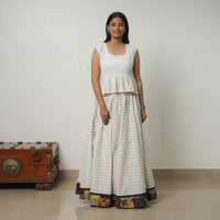 White - 24 Kali Cotton Pochampally Ikat Skirt with Border 35