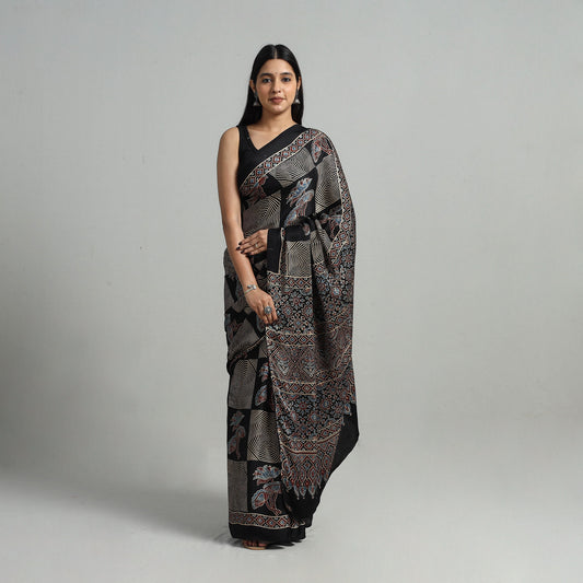 Natural Dyed Hand Block Print Modal Silk Ajrakh Saree 14