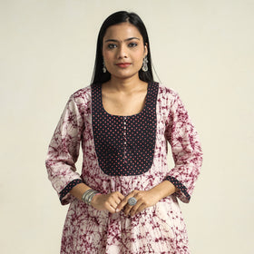 Purple - Kutch Batik Printed Cotton A-Line Kurta