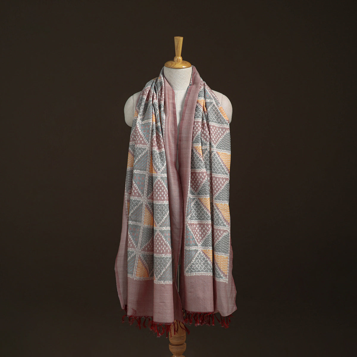 Pochampally Ikat Pure Handwoven Merino Wool x Silk Shawl 04