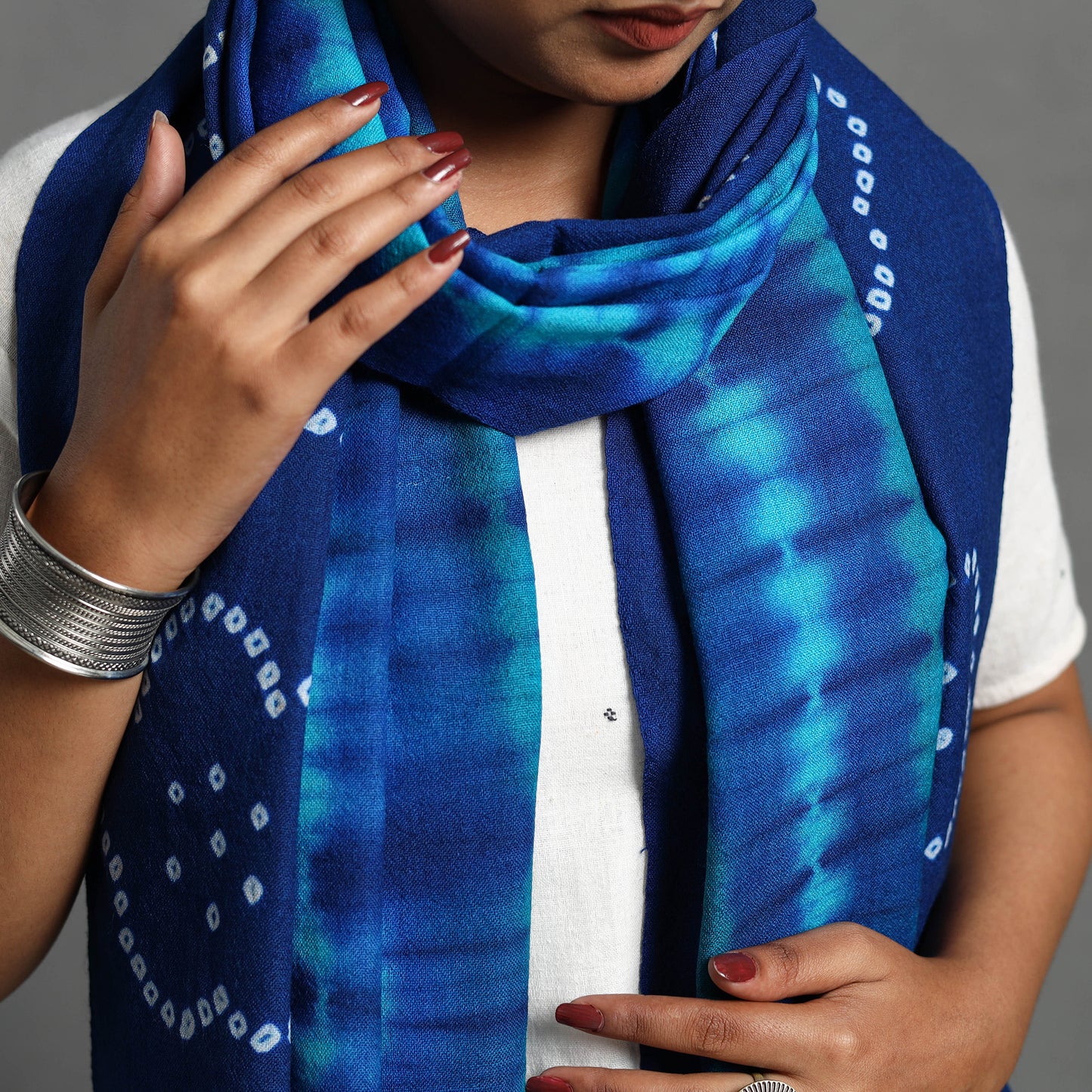 Blue - Kutch Handwoven Bandhani & Shibori Woolen Stole 39