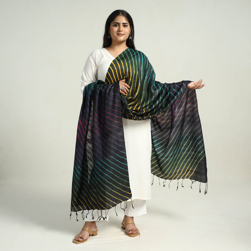 Traditional Tie & Dye Tussar Silk Leheriya Dupatta 12