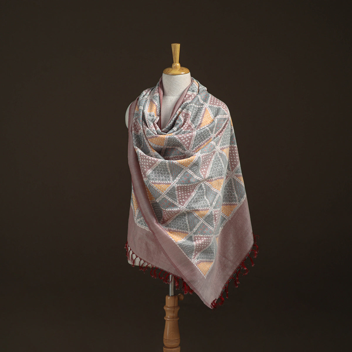 Pochampally Ikat Pure Handwoven Merino Wool x Silk Shawl 04