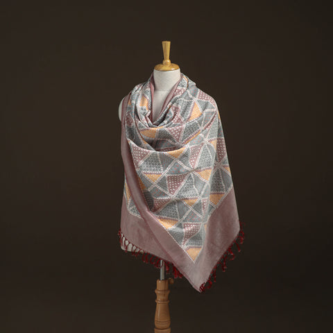 Pochampally Ikat Pure Handwoven Merino Wool x Silk Shawl 04