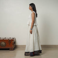 White - 24 Kali Cotton Pochampally Ikat Skirt with Border 35