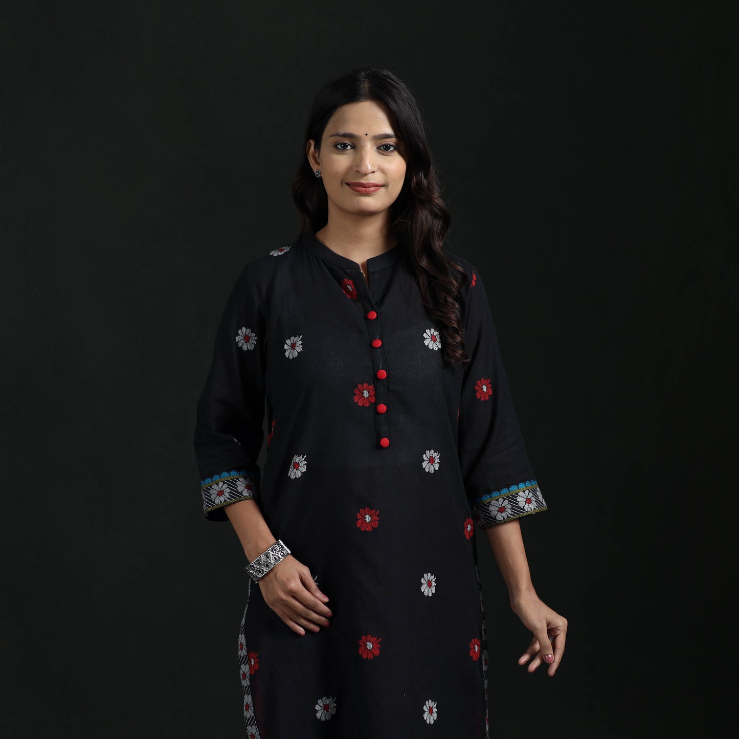 Jacquard Cotton Straight Long Kurta for Women 11