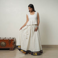 White - 24 Kali Cotton Pochampally Ikat Skirt with Border 35