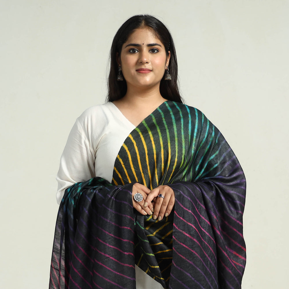 Traditional Tie & Dye Tussar Silk Leheriya Dupatta 12